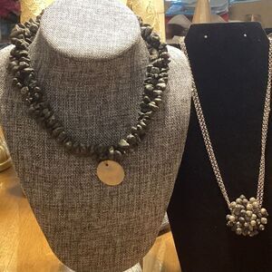 Set of Two Necklace in Greytones and Silvertone